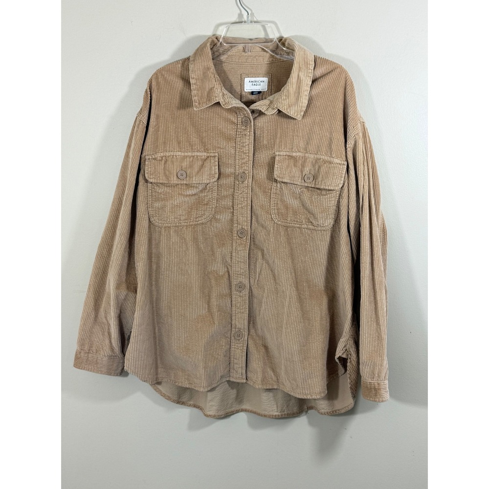 American Eagle Women's XL Corduroy Shacket Tan Overshirt Coastal Preppy Casual